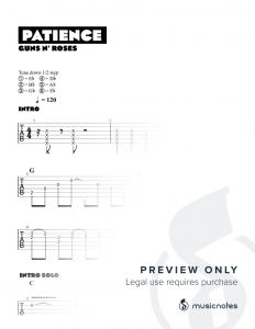 Patience sheet music for guitar (tablature, play-along) v3